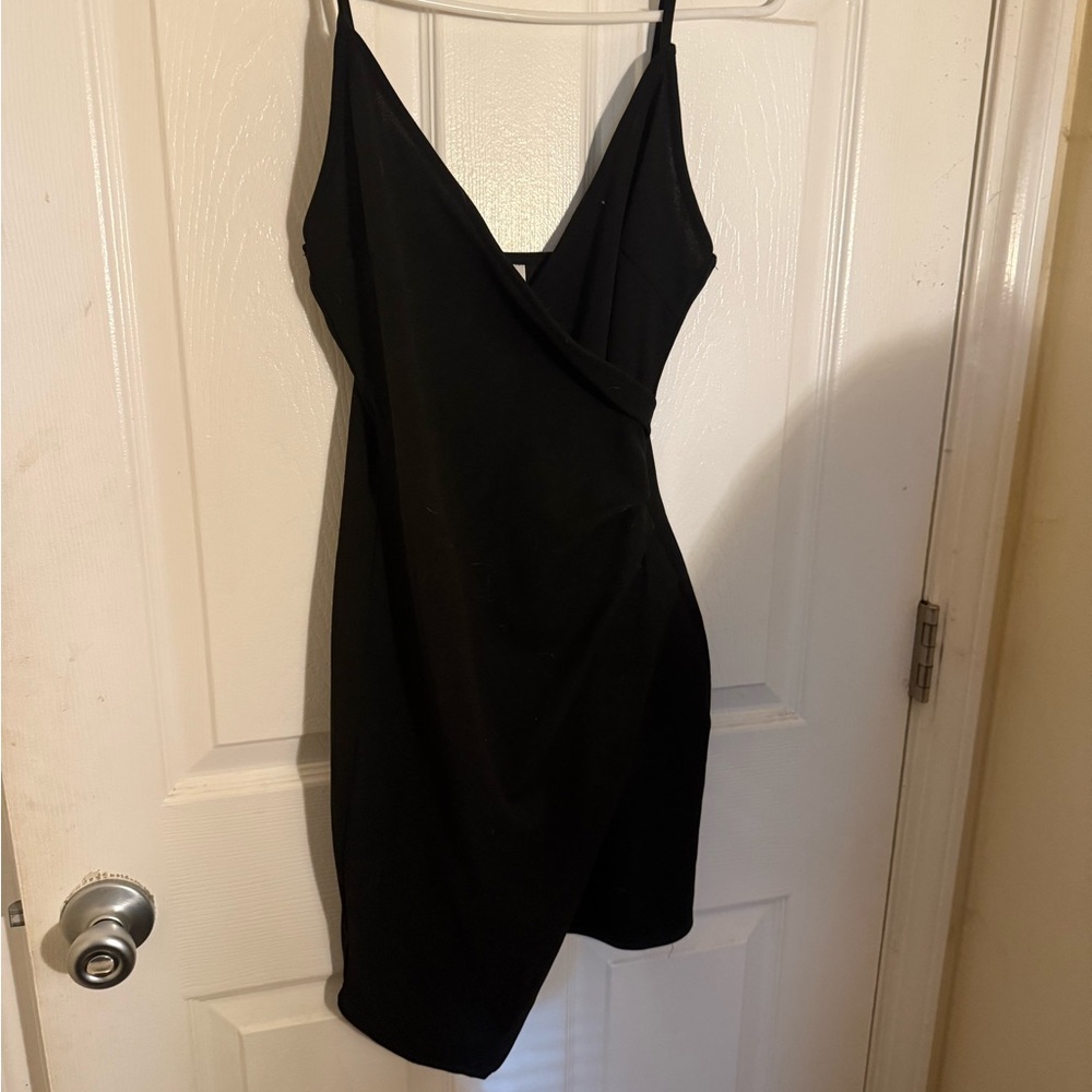 Black Mini Slip Dress with Plunge Neckline